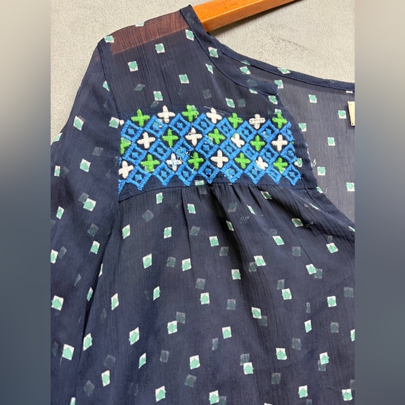 Hollister Navy Sheer Boho Embroidered Blouse Women’s Small Long Sleeve Top - Picture 8 of 16
